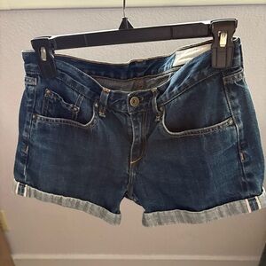 RAG & BONE sz 26 Low Rise Blue Denim Shorts Selvedge Rolled Hem